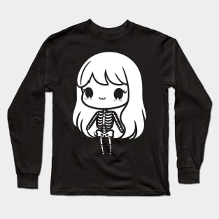 Cute Kawaii Skeleton Girl Design for Halloween Costume | Cute Skeleton Illustration Long Sleeve T-Shirt